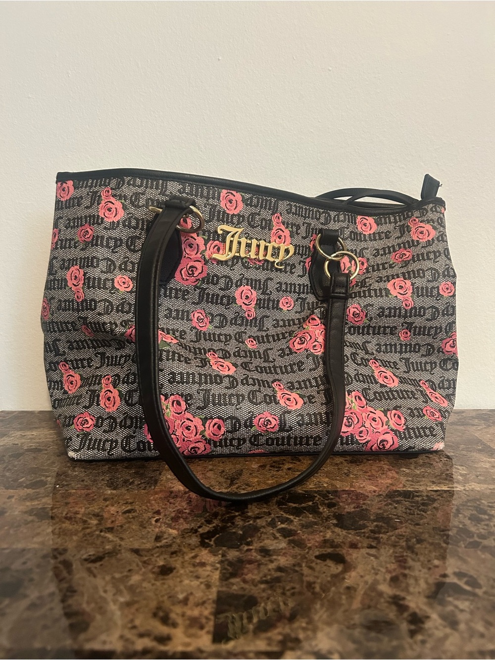 Juicy Couture Grey and Black Roses bag
